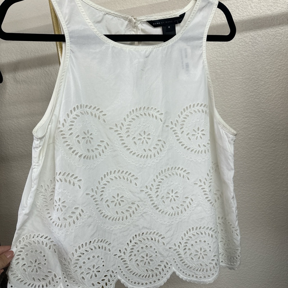 Marc By Marc Jacobs White Eyelet Tank Top